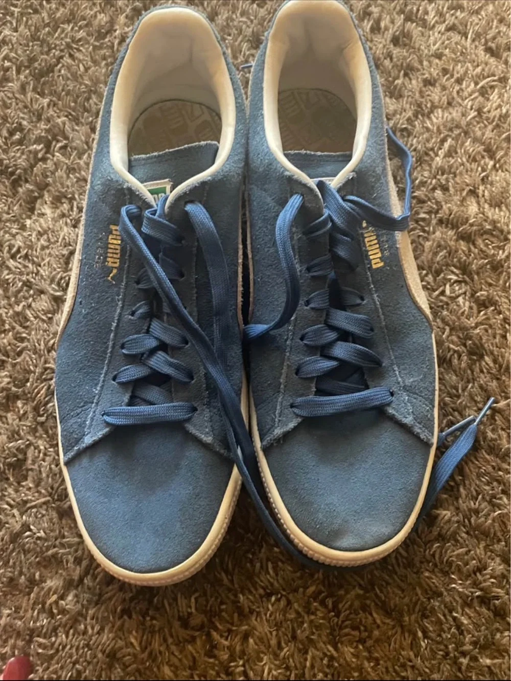 Vintage Puma Blue Suede Sneakers with Beige
